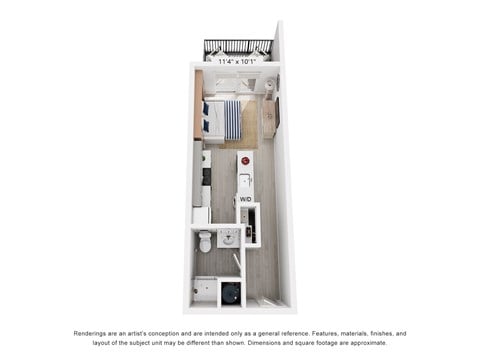 Floor plan for studio, 1 bath, 373 sqft